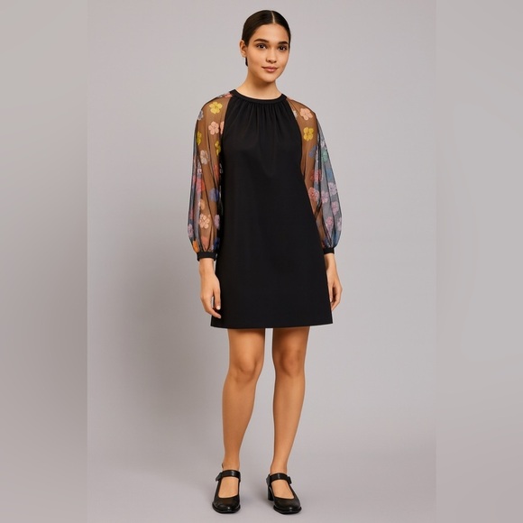 STAUD Dresses & Skirts - STAUD Toile Garden Black Dress with Multicolor Floral Sleeves